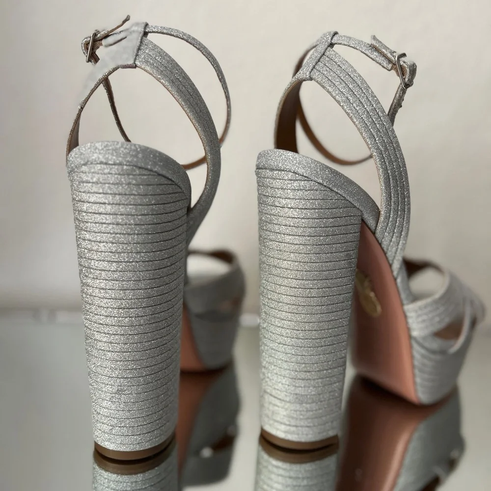 New Aquazzura Sundance Platform Glitter Sandals 40 $950